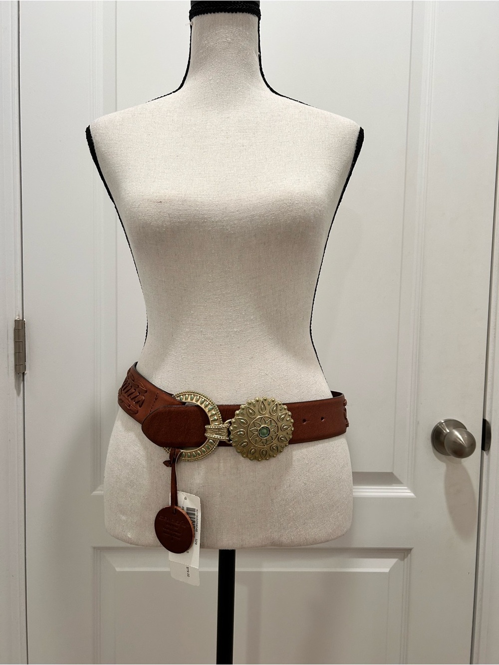 Chico’s Petina Brushed Slouch Belt Brown Genuine Leather NWT Size S